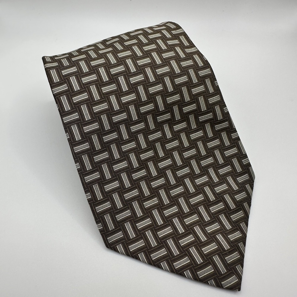 Men's Vintage Polo Ralph Lauren Silk Tie Woven Pattern Handmade in USA Green Blu
